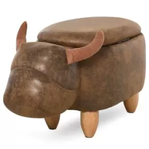 image of Homcom Buffalo Shape Storage Stool Footrest Wood Frame Brown