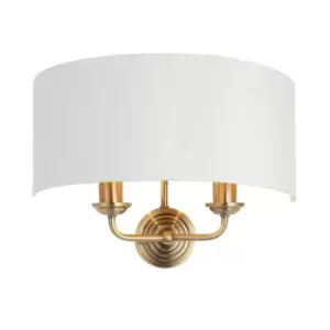 Image of Highclere Shade Wall Lamp, Antique Brass Plate, Vintage White Fabric