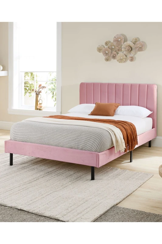 Image of Aspire Furniture Rosella Upholstered Bed Pink - King BIA-FRA-PNK-50