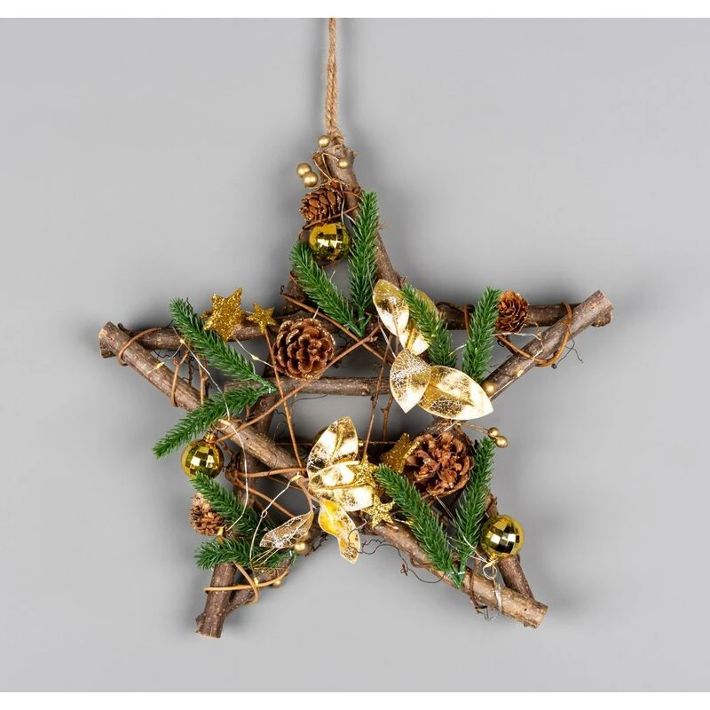Image of Shatchi 35cm B/O LED Twig Hanging Star Gold Gold
