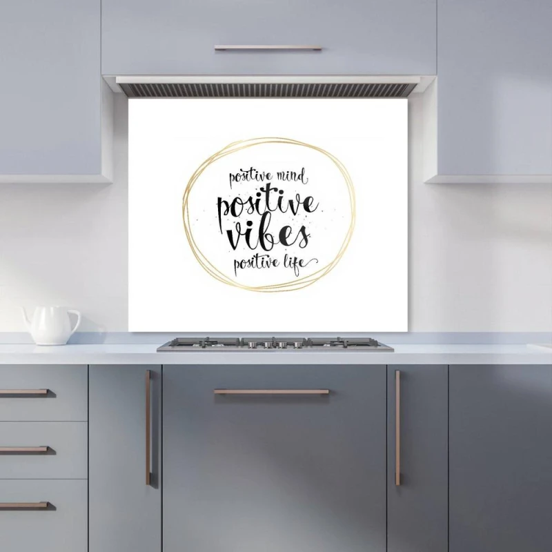 Image of Warren Reed - Designer Positive Mind, Vibes, Life Kitchen Splashback in Black Size: 600mm x 750mm Black Unisex 600mm x 750mm