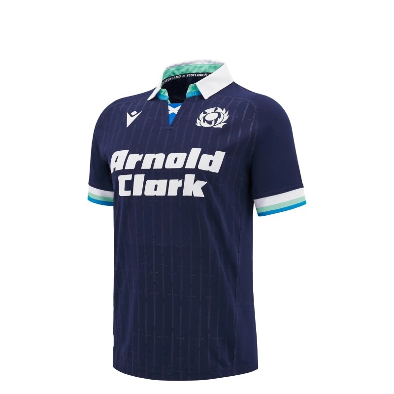 Image of Macron Scotland Rugby Home Shirt 2024 Juniors Blue unisex 9-10 (M)