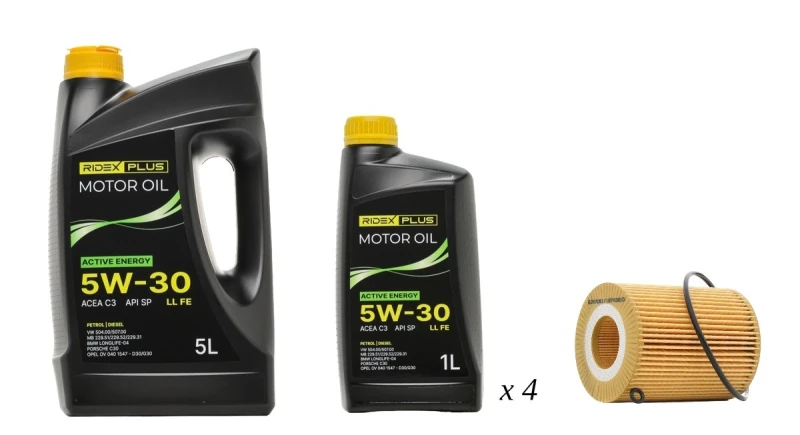 Image of RIDEX PLUS 100908O0128P Oil change kit (oil filter + engine oil) Oil change kit (oil filter + engine oil) (100908)