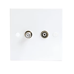 image of KnightsBridge White Twin Coaxial and Satellite TV Outlet Isolated Single Wall Plate