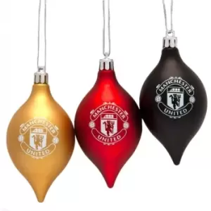 Image of Manchester United FC Vintage Christmas Bauble (Pack Of 3) (One Size) (Red/Gold/Black) - Red/Gold/Black