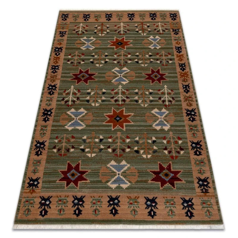 Image of RugsX Wool Keshan Rug in Green Size: 80cm x 145cm Green Unisex 80cm x 145 cm