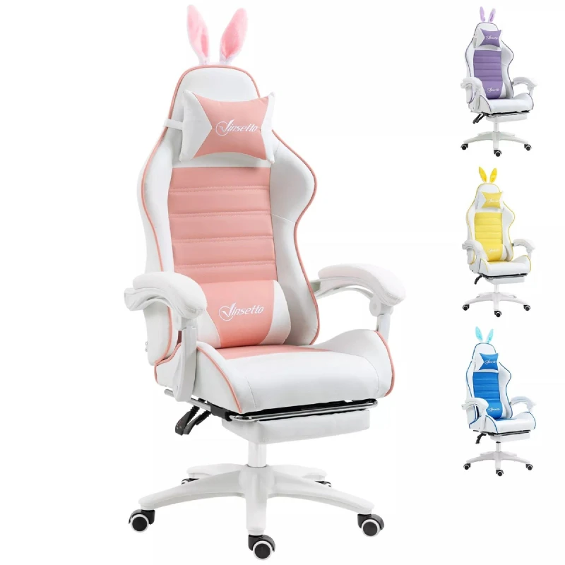 Image of HOMCOM Gaming Vinsetto - Reclining Gaming Chair - PU Leather Pink unisex One Size