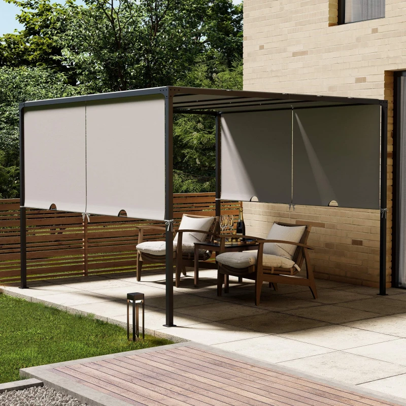 Image of Vonhaus Pergola With Sliding Roof 3X3 M, Metal Pergola With Sliding Double Roof, Weatherproof, Polyester Canopy, Steel Frame