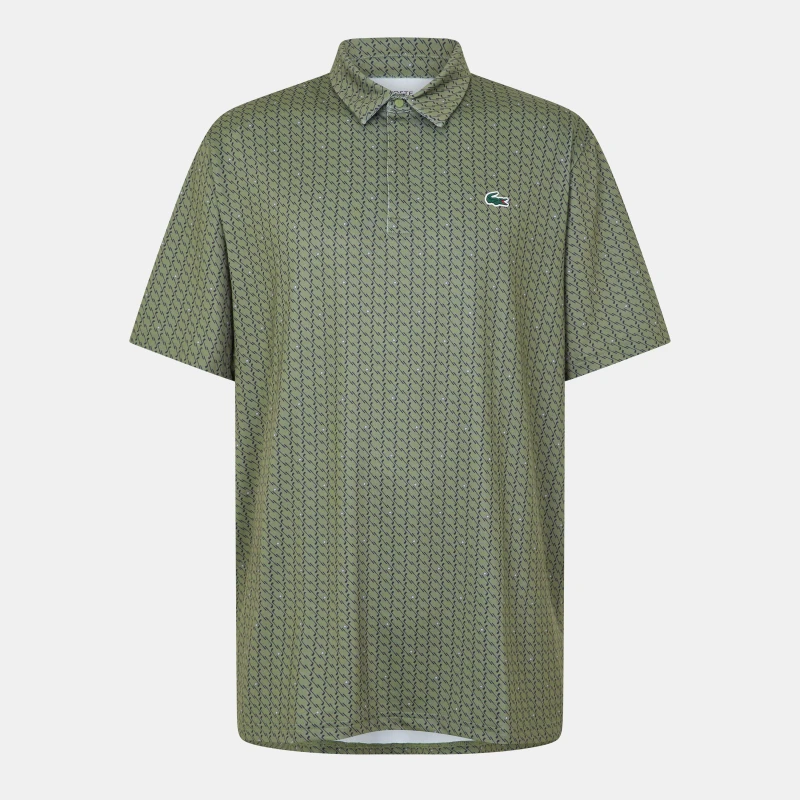 Image of Lacoste Mens Short-Sleeve Performance Polo Shirt Khaki/Navy Blue male S