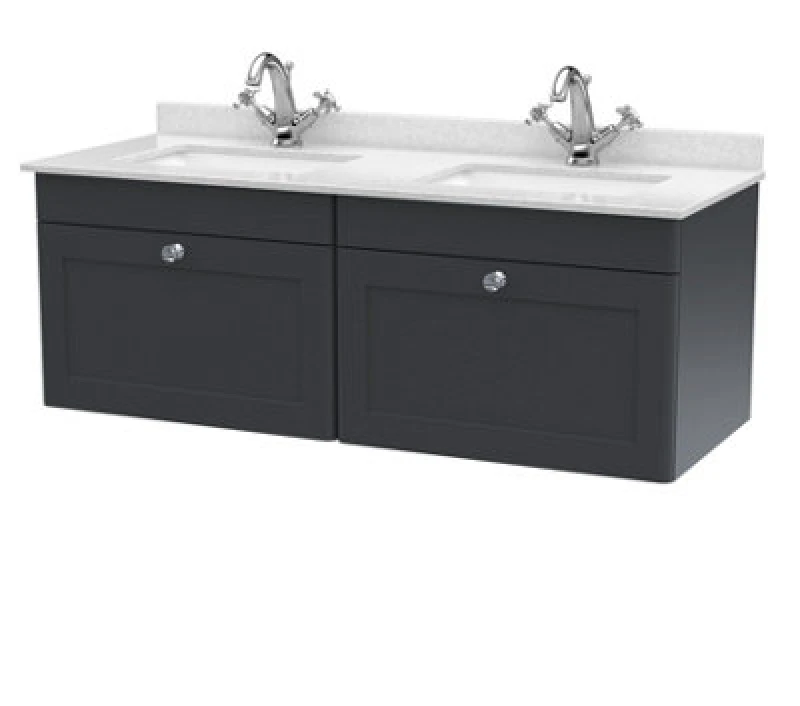 Image of nuie 1200mm Wall Hung 2 Drawer Vanity & Marble Top - Soft Black CLC1494WS2
