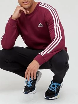 Image of adidas 3 Stripe Fleece Sweat Top - Burgundy Size XL Men