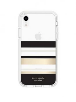 image of Kate Spade New York New York Defensive Hardshell Case For iPhone Xr - Park Stripe Gold Foil/Black/Cream/Cream Bumper/Clear