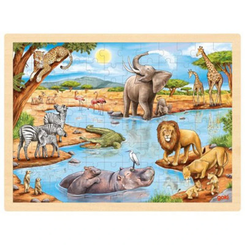 Image of Goki Wooden Jigsaw Puzzle Africa Savannah Childrens 96 Piece Activity Toy Set Age 3+
