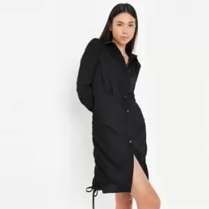 Missguided Ruched Side Shirt Dresss Ls - Black