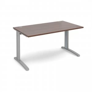 image of TR10 Straight Desk 1400mm x 800mm - Silver Frame Walnut Top