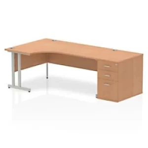 image of Dynamic Wave Left Hand Office Desk Oak MFC Cantilever Leg Grey Frame Impulse 2230/1200 x 800/600 x 730mm