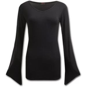 Image of Gothic Elegance V Neck Womens Large Long Sleeve Top - Black