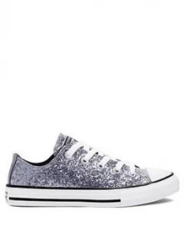 Image of Converse Chuck Taylor All Star Childrens Ox Glitter Coated Plimsolls - Silver, Black, Size 5.5