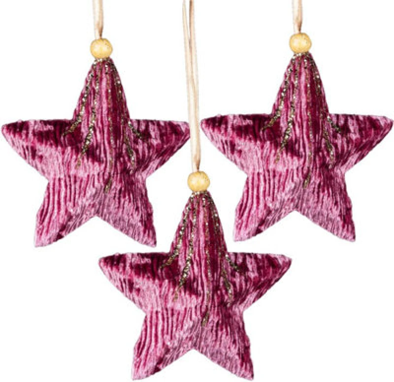 Image of Shatchi Pink Burgundy Star 10.5Cm - Christmas Tree Hanging Decorations Ornaments Themed,3Pcs