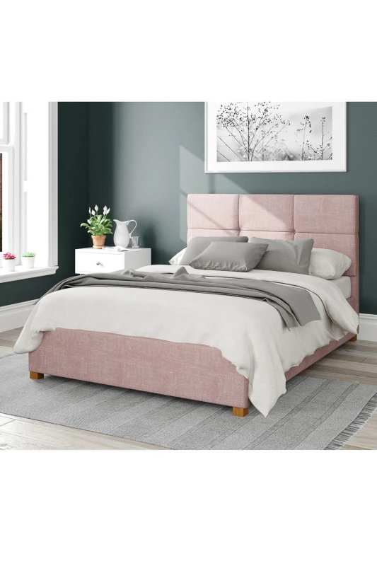 Image of Aspire Aspire Caine Upholstered Ottoman Storage Bed, Pure Pastel Cotton Fabric in Rose Size: Small Double Rose Small Double Unisex 5057632164056