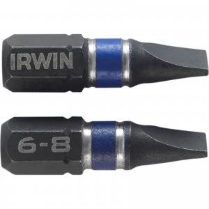 image of Irwin Impact Slotted Screwdriver Bits 6.5mm 25mm Pack of 2