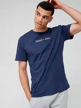 image of Tommy Jeans TJM Classic Linear Logo T-Shirt - Twilight Navy, Twilight Navy, Size 2XL, Men