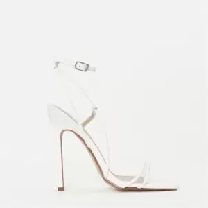 image of Missguided Asymmetric Strap Heeled Sandals - White