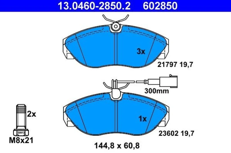 Image of ATE 13.0460-2850.2 Brake pad set incl. wear warning contact, with brake caliper screws Brake Pad Set,disc brake (402)
