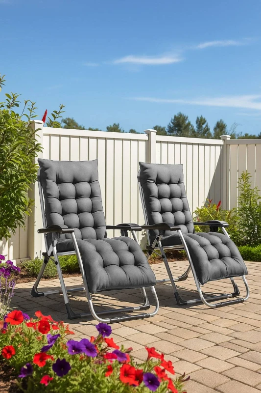 Image of Neo Set of 2 Zero Gravity Sun Lounger With Extra Padded Cushions in Dark Grey Dark Grey Unisex