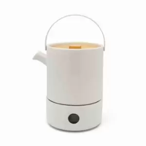 image of Bredemeijer Tea Set Umea Design Stoneware Teapot 1.2L With Warmer In White With Bamboo Lid