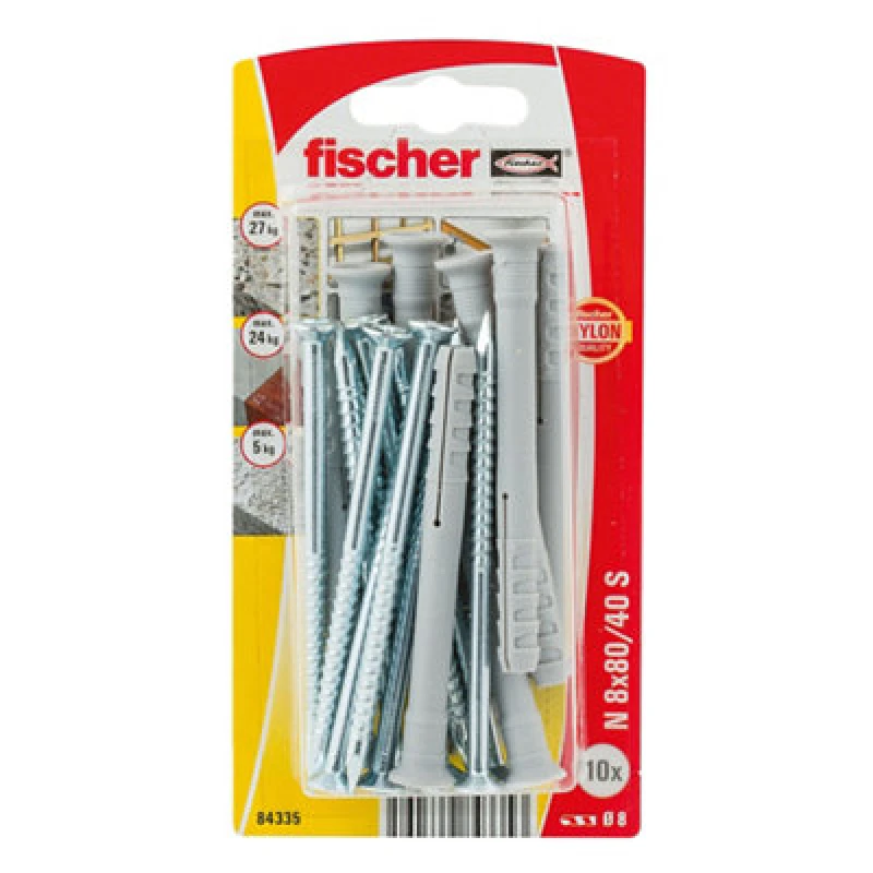 Image of Fischer Fischer 084335 N 8 x 80/40 S K NV Nail plug 80 mm 8mm 1 Set 084335