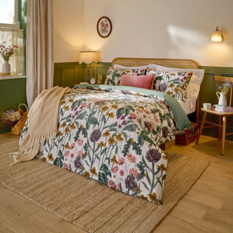 Image of Wylder Florapedia Printed Floral Duvet Cover Set, Super King, Oatmeal