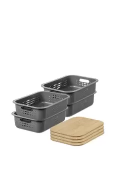 Image of 'Recycled Basket 10' with bamboo lids x4