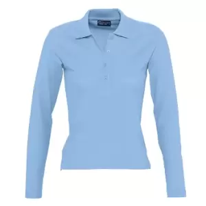 image of SOLS Womens/Ladies Podium Long Sleeve Pique Cotton Polo Shirt (L) (Sky Blue)