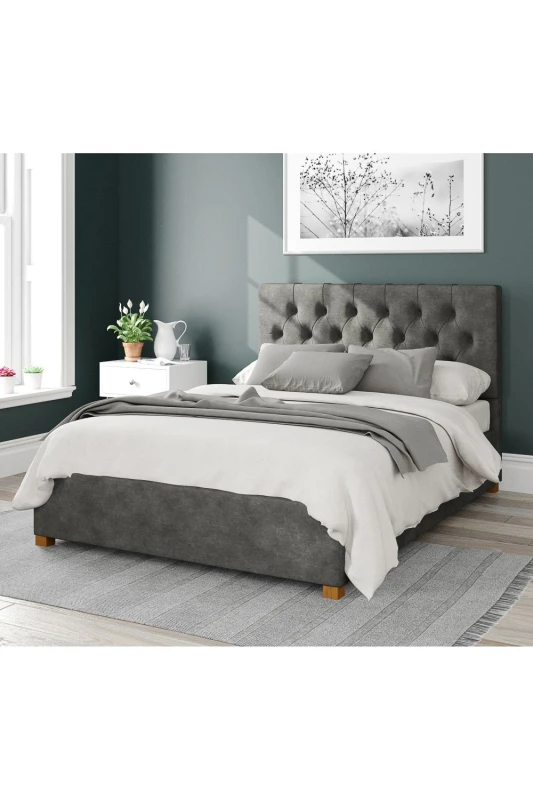 Image of Aspire Aspire Olivier Upholstered Ottoman Storage Bed, Kimiyo Linen Fabric in Grey Size: Single Grey Single Unisex 5057632168542