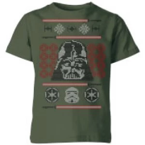 Image of Star Wars Darth Vader Face Knit Kids Christmas T-Shirt - Forest Green - 11-12 Years