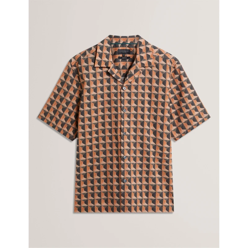 Image of Ted Baker Ted SSRelx GeoShirt Sn62 Brn-Red male S (2)