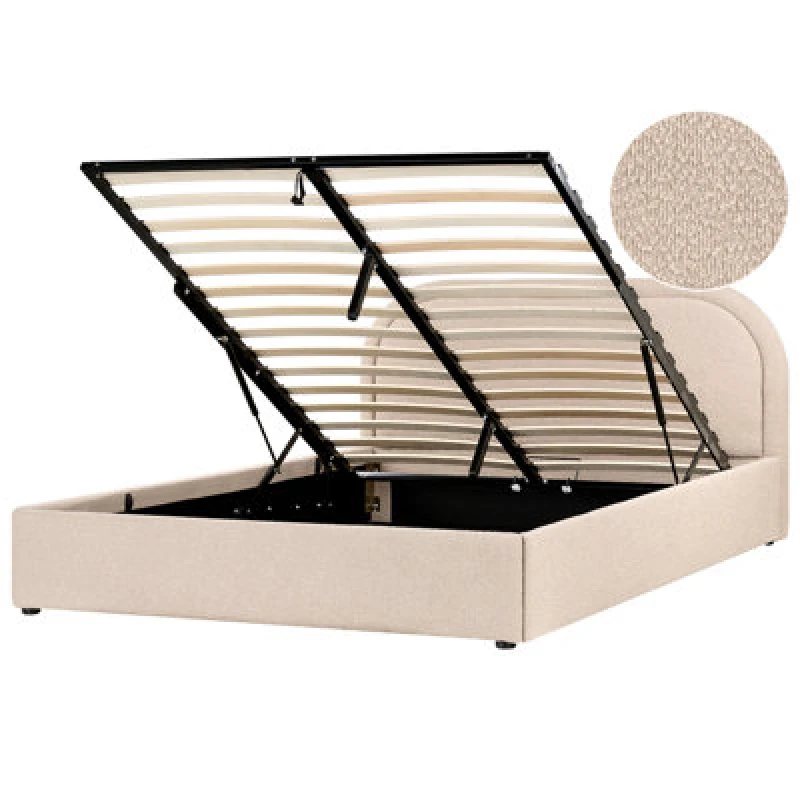 Image of Beliani Ottoman Bed Boucle Quillien 160 X 200 Cm (Eu King Size) Beige