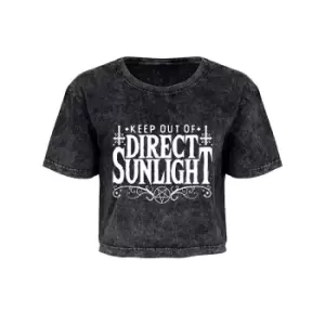 Image of Grindstore Ladies/Womens Keep Out Of Direct Sunlight Acid Wash Oversized Cropped T-Shirt (Large (UK 12-14)) (Grey)