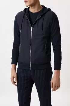 Image of Mens Navy Nylon Panel Hooded Jacket
