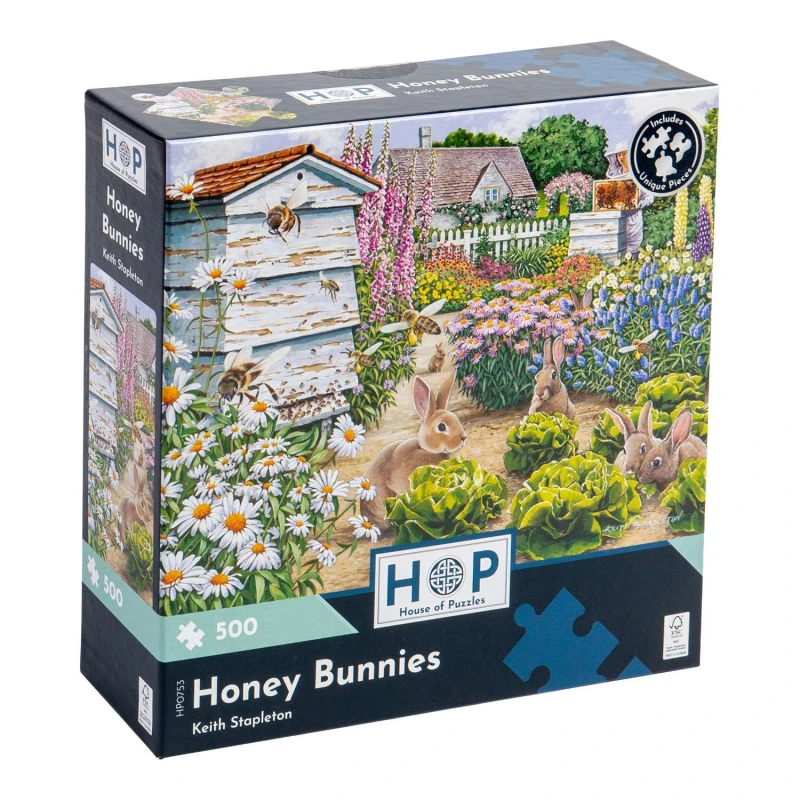 Image of The House Of Puzzles Honey Bunnies 500 Piece Jigsaw Puzzle Multicolor Unisex 500 Piece