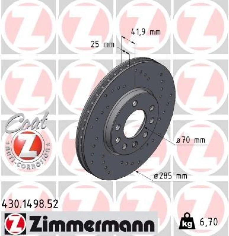 Image of ZIMMERMANN Brake disc ZIMMERMANN 430.1498.52