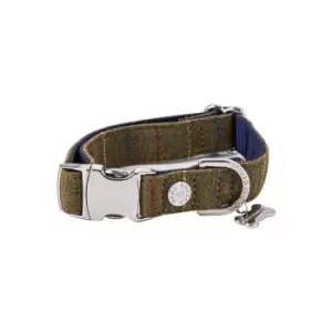 image of Hugo & Hudson Checked Herringbone Metal Buckle Dog Collar Green