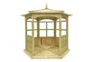 Image of Grange Fencing Budleigh Hexagon Wooden Gazebo with Glass Panels and Balustrades