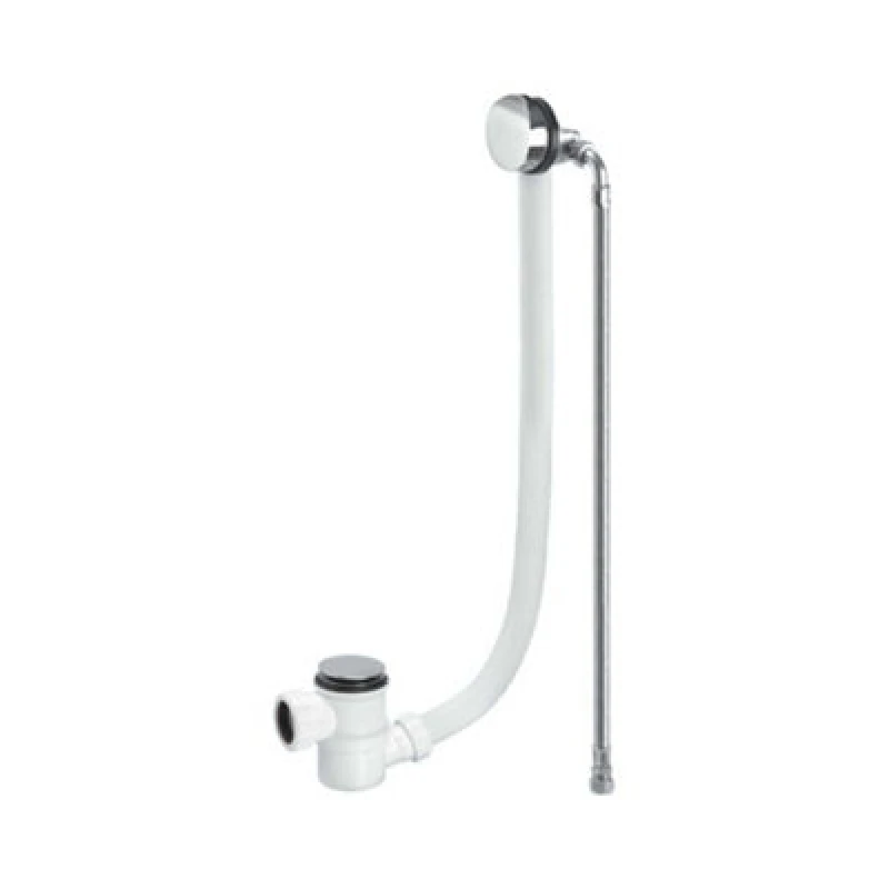 Image of Mcalpine 50mm Water Seal Swivel Trap Curved Bath Filler And Overflow With Top Access Clicker 575mm Chrome Plated Cast Brass
