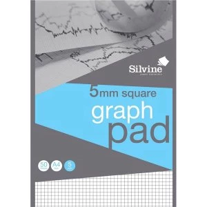 Image of Silvine A4 Student Graph Pad 90gsm 5mm Quadrille White 50 Sheets Pack of 10