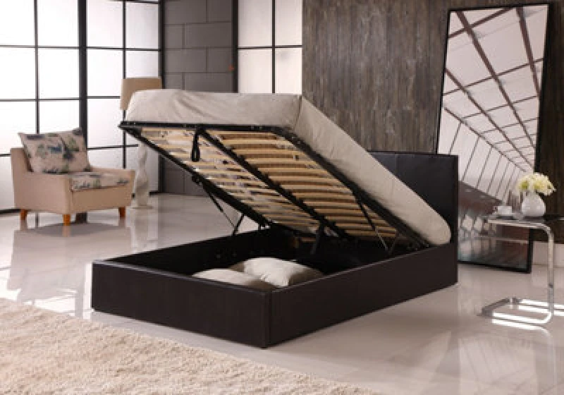 Image of Modernique Modernique Ottoman Double Storage Bed Faux Leather with Gas Lift Up Base in Brown Size: Single Brown Single Unisex 4673802624277