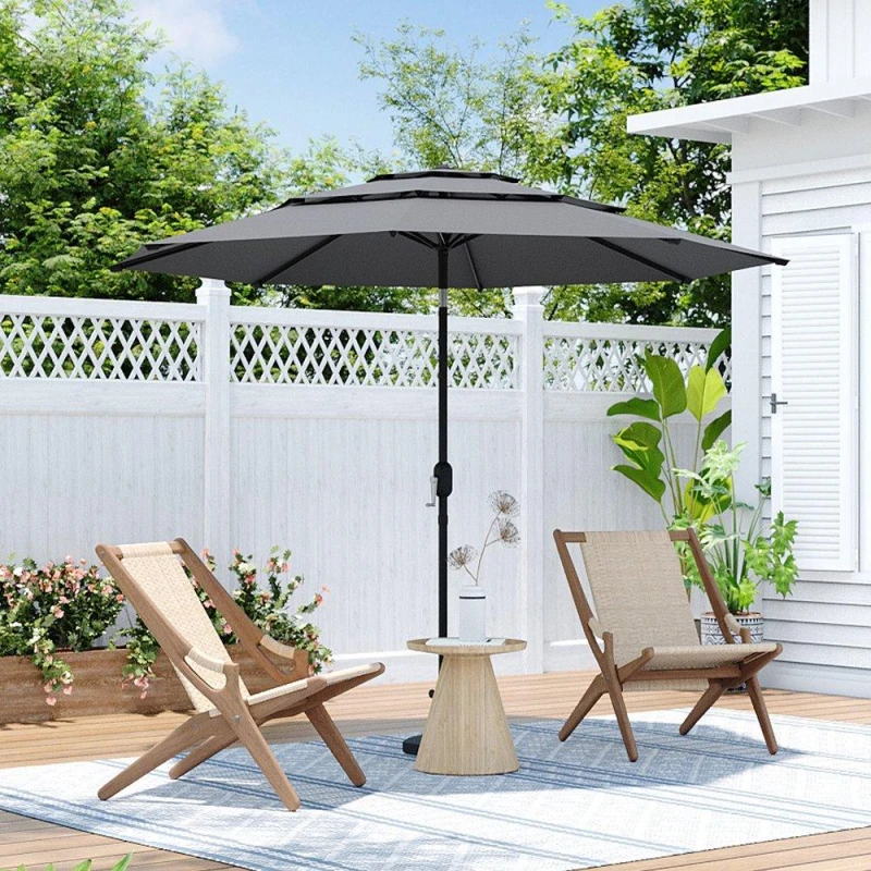 Image of Breeins Outdoor 3-Tier Umbrella with Crank Light Grey Grey L