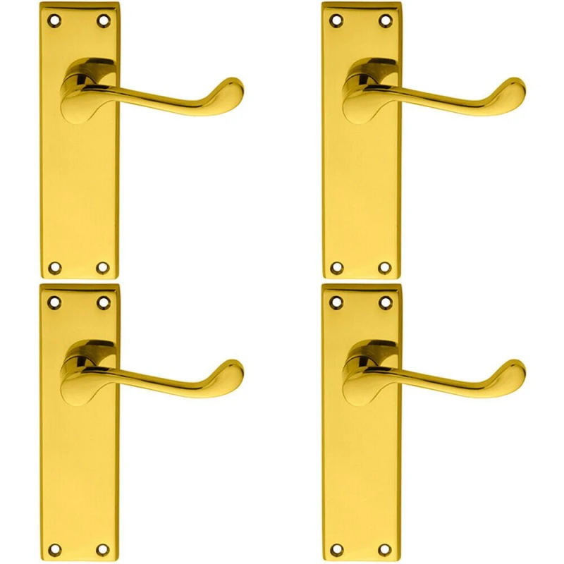 Image of Loops 4x PAIR Victorian Scroll Lever on Sweedor Latch Backplate 150 x 43mm Brass Metallics