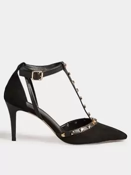 Image of Long Tall Sally T-bar Studded Court Black, Size 9, Women
